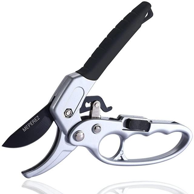 MEPEREZ Garden clippers, German style pruners, ratchet pruning shears, work 3 times easier, for trimming rose, floral, tree, live plants, sharp scissors gardening tools, arthritis weak hand snips