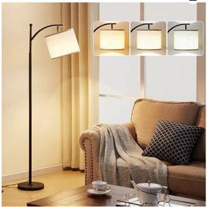 Ambimall Tall Floor Lamps with 3 Color Temperatures Bulb & Adjustable Linen Shade, for Living Room, Bedroom, Office, Classroom, Dorm Room (9W Bulb Included), Beige & Black, 60"