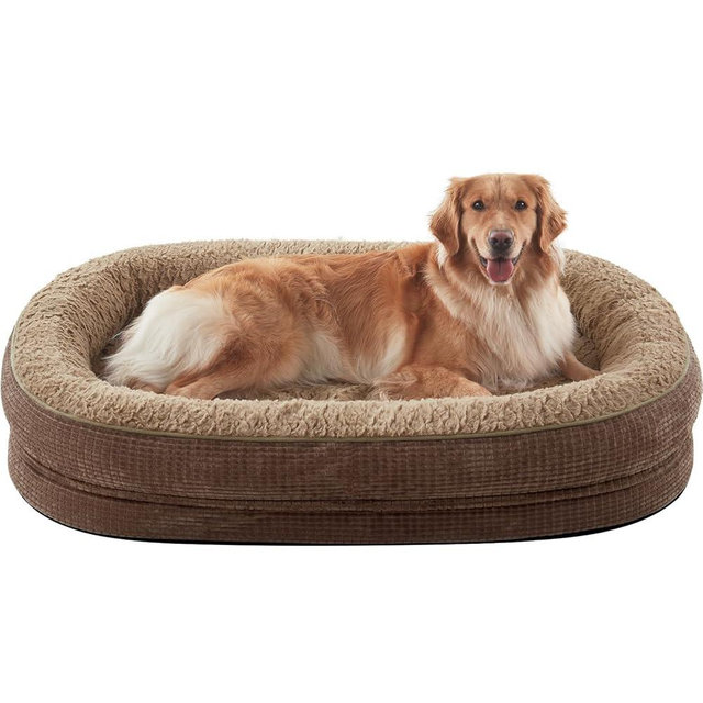 JOEJOY Orthopedic Dog Bed for Extra Large Dogs, Egg-Crate Memory Foam Pet Bed with Bolster Sides, Waterproof Lining, Removable Washable Cover & Non-Slip Bottom, Brown