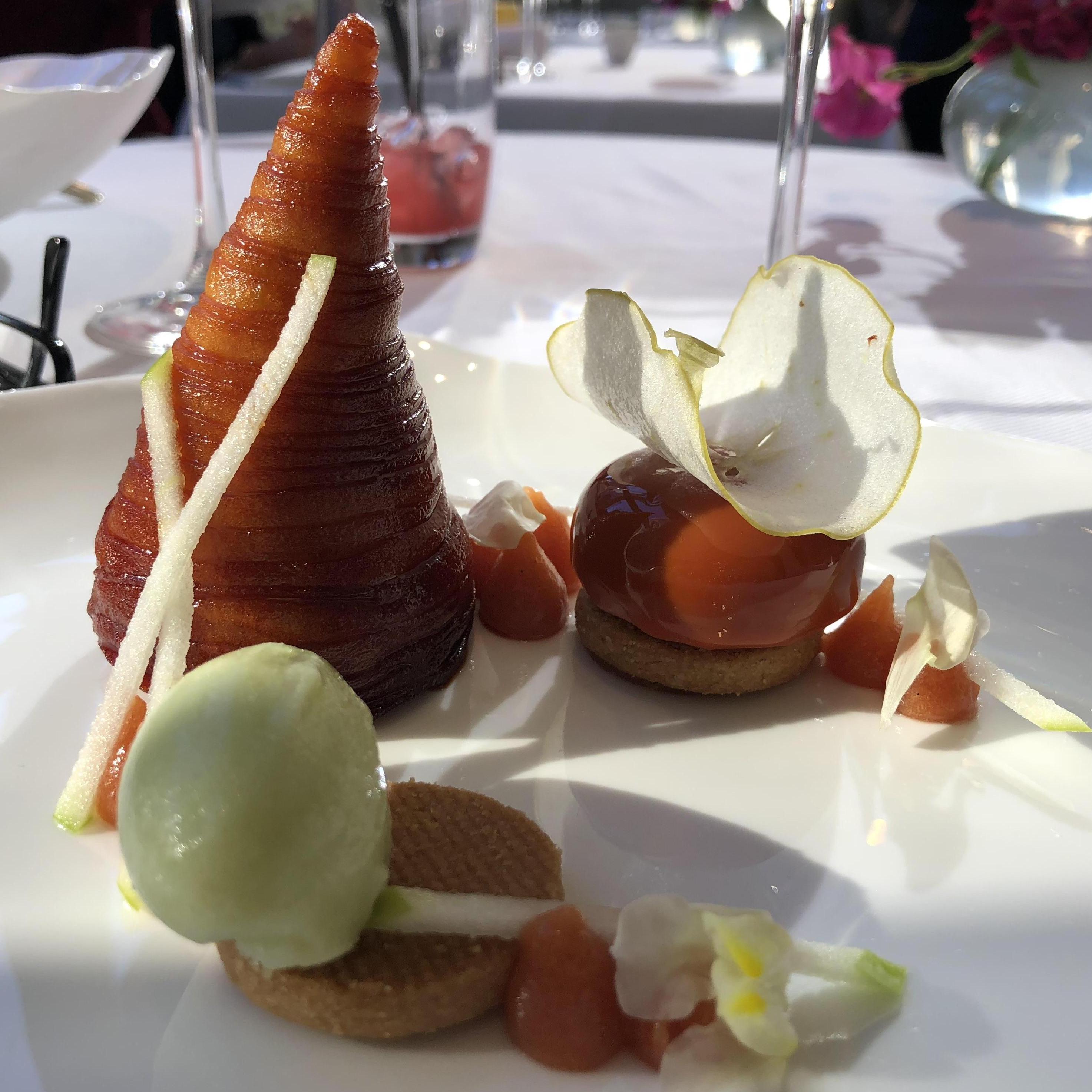 Apple Everything: gelato, chip, cookie, apple sauce, and baked apple at Jean Georges (February 2019)