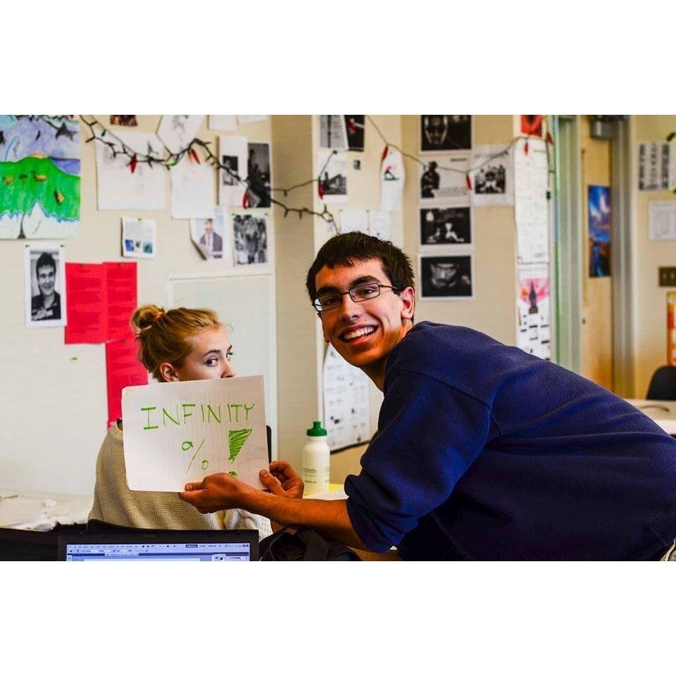 In newspaper class at Bellevue High (where we met)