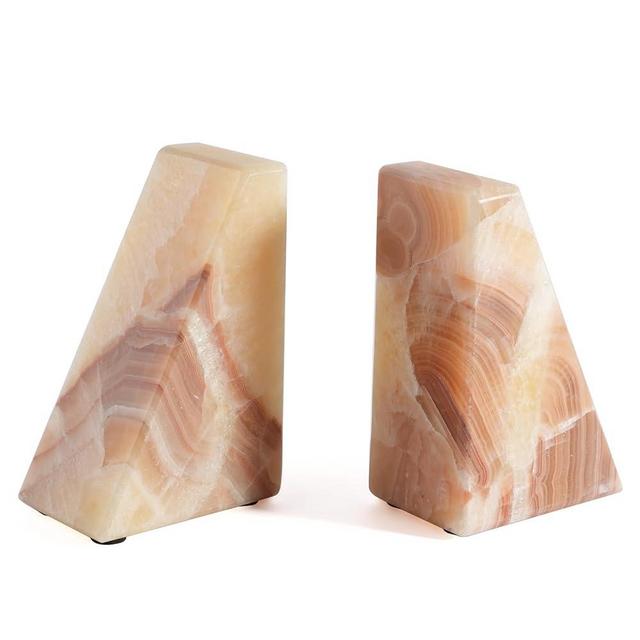 Marble Bookend for Heavy Books, Decorative Bookends for Shelves, Durable and Heavy-Duty Book End for Hardback Book & CDS, Unique Book Stopper & Holder, Mexico Onyx, Set of 2