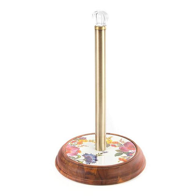 MacKenzie-Childs Flower Market Countertop Paper Towel Stand, Upright Paper Towel Holder for Kitchen or Bathroom, White