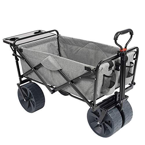 Mac Sports Collapsible Folding Outdoor Beach Wagon with Side Table, Perfect for Camping, Concerts, Sporting Events, The Beach, and More - Light Gray