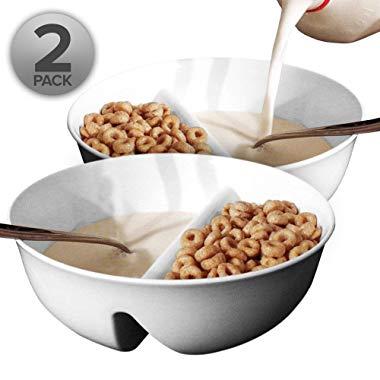 2 Pack - Just Crunch Anti-Soggy Cereal Bowl - Keeps Cereal Fresh & Crunchy | BPA Free | Microwave Safe | Ice Cream & Topping, Yogurt & Berries, Fries & Ketchup and More – White