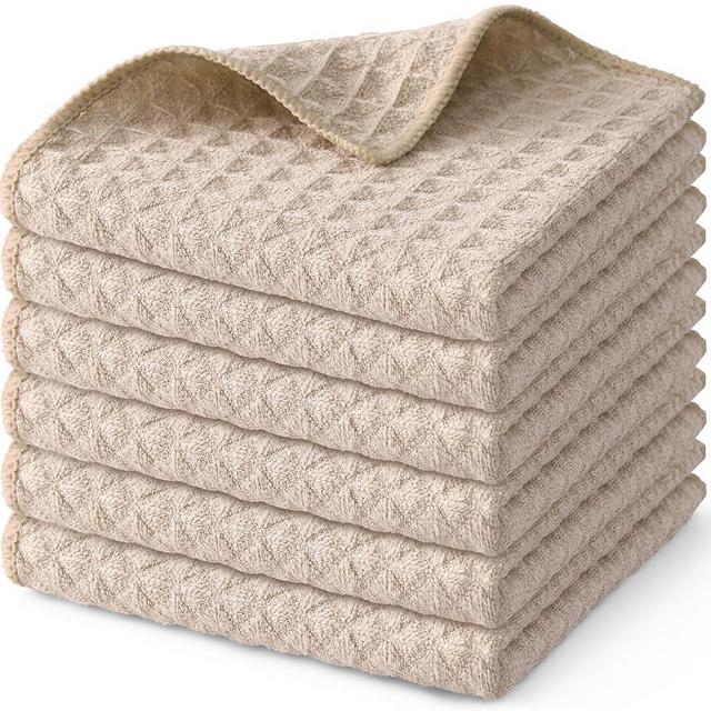 Homaxy Microfiber Waffle Weave Kitchen Dish Cloths, 12 x 12 Inch Ultra Absorbent and Solid Color Dish Towels for Kitchen Fast Drying Dishcloth for Washing Dishes, 6 Pack, Beige