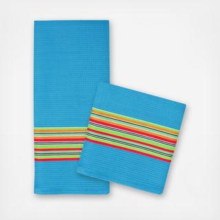 Striped Waffle 3-Piece Dishtowel + Dishcloth Set