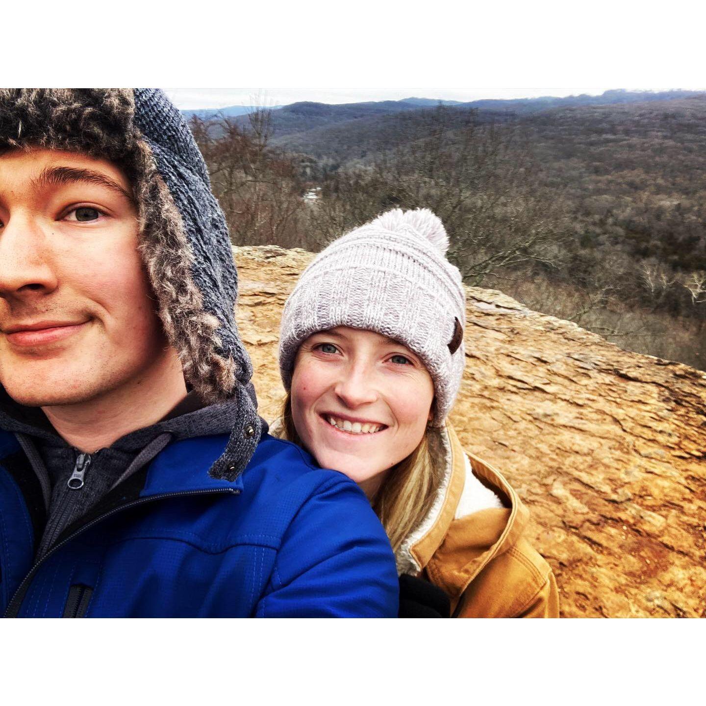 We decided to go hiking at Devil's Den State Park in Arkansas in the middle of winter! P.s. it snowed and yes, we still went tent camping.