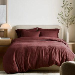 European Linen Duvet Cover Set in Burgundy California King