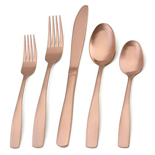 Matte Rose Gold Silverware Set, Bysta 20-Piece Stainless Steel Flatware Set, Kitchen Utensil Set Service for 4, Tableware Cutlery Set for Home and Restaurant, Satin Finish, Dishwasher Safe