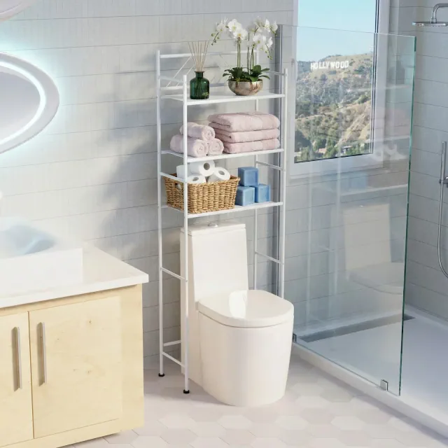 Home Zone Living Freestanding 3-Tier Over-the-Toilet Bathroom Storage Organizer, White