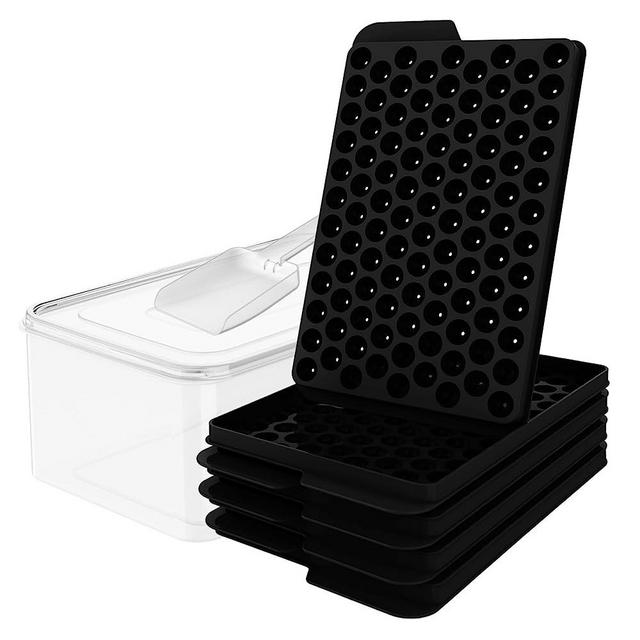 WIBIMEN Mini Ice Cube Trays, Upgraded Small Ice Cube Trays Easy Release, 104x4 PCS Tiny Ice Cube Tray Crushed Ice Tray for Chilling Drinks Coffee Juice(4Pack Ice trays & Ice Bin & Ice Scoop) (Black)