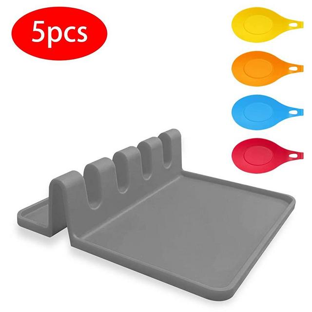 Silicone Utensil Rest with Drip Pad for Multiple Utensils Spoon Rest BPA-Free Flexible Almond-Shaped Silicone Spoon Holder For utensil rack for spoons,ladle,tongs and more cooking utensils