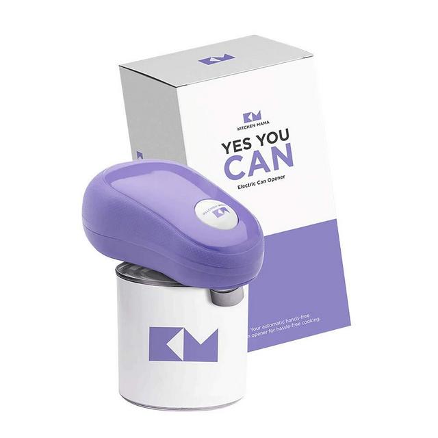 Kitchen Mama One Touch Electric Can Opener: Open Your Cans with A Simple Push of Button and Automatic Shut-off - No Sharp Edge, Food-Safe and Battery Powered Can Opener (Purple)