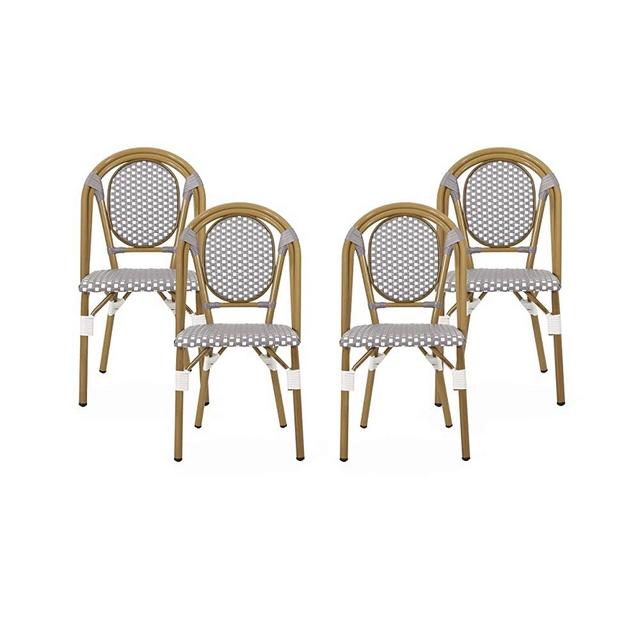 Christopher Knight Home 313248 Gwendolyn Outdoor French Bistro Chairs (Set of 4), Gray + White + Bamboo Print Finish
