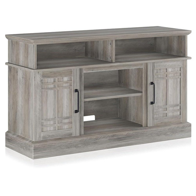 BELLEZE Modern 48" Farmhouse Wood TV Stand & Media Entertainment Center Console Table for TVs up to 50 Inch with Open Storage Shelves & Cabinets - Norrell (Gray Wash)