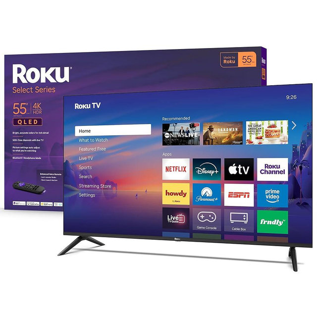 Roku Smart TV 2026 – 55-Inch Select Series, 4K QLED TV – Roku TV with Voice Remote – Flat Screen QLED Television with Wi-Fi for Streaming Live Local News, Sports, & Movies – Bluetooth Headphone Mode
