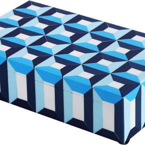 Handicrafts Home Blue Decorative Storage Box with Lid – Coffee Table Storage Box, Modern Resin Inlay Wooden Box, Remote Holder, Desk Organizer, Decorative Keepsake Box for Coastal Decor- 10x6x2.5