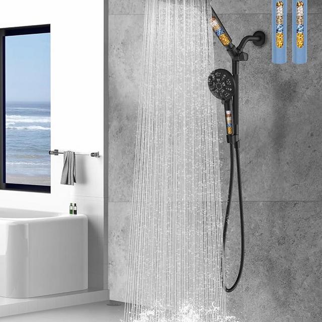 MakeFit Dual Filtered Rain Shower Head Combo, High Pressure Handheld Shower Head with Adjustable Bar - 8’’ Rainfall Shower Head Multi-Mode Showerhead with Filter for Hard Water - Removes Chlorine