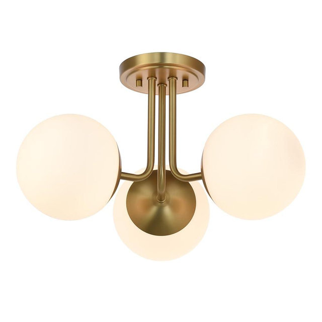 Hanaloa 3 Light Semi Flush Mount Ceiling Light Fixture Aged Brass, Modern Globe Chandelier, Sputnik Farmhouse Lighting for Kitchen Bedroom Bathroom Living Room Corridor Laundry Room Bar …