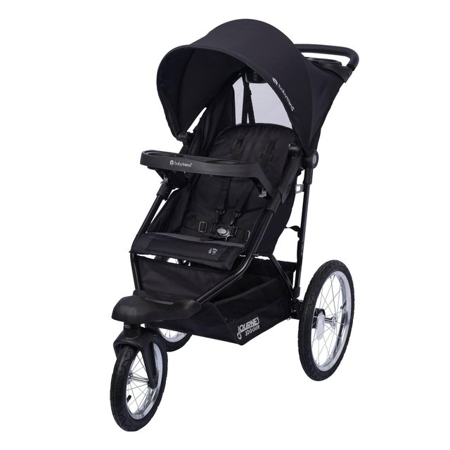 Baby Trend Journey Jogger Baby Stroller - Stellar Black: Rubber Tires, Adjustable Harness, 5-Point Harness, Storage Area