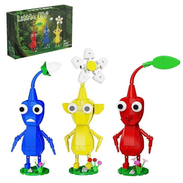 Treayes Pikmin Building Set, 3-in-1 Red, Yellow and Blue Pikmin Character Building Blocks, Gift for Lego Compatible Game Fans, Suitable for Adult Assembly，Birthday Gift (363 Pieces)