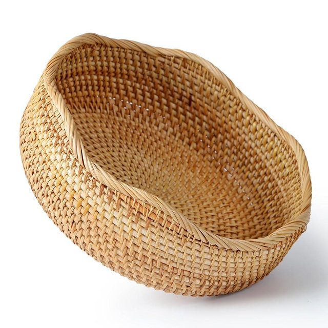 11.2” Bread Basket, Wicker Basket Rattan Fruit Bowls, Decorative Bread Baskets, Large Handwoven Storage Basket, Natural Serving Bowls Kitchen Counter Coffee Table Organizing Dining Room Vegetable