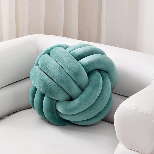 Sioloc Soft Knot Ball Pillows,Round Throw Pillow Cushion Home Decoration Plush Pillow,Throw Knotted Pillow Handmade Round Plush Pillow（7.8inches,Teal）