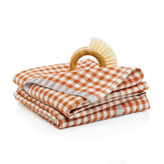 Gingham Hand Towels, Cognac and Blue, Set of 2
