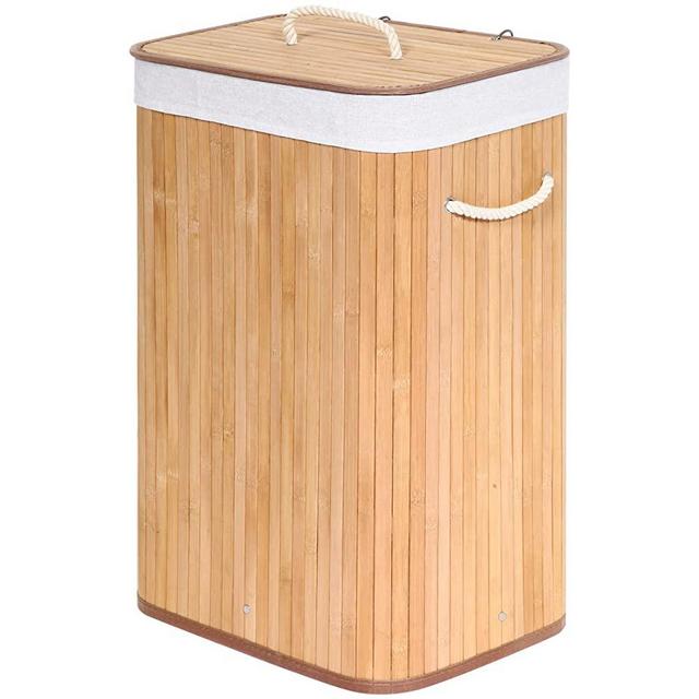 Laundry Hamper with Lid by Miss Tanlow, Eco-Friendly Natural Bamboo Woven Laundry Basket, Removable Liner, Large Capacity of 72L, (Natural Stain)