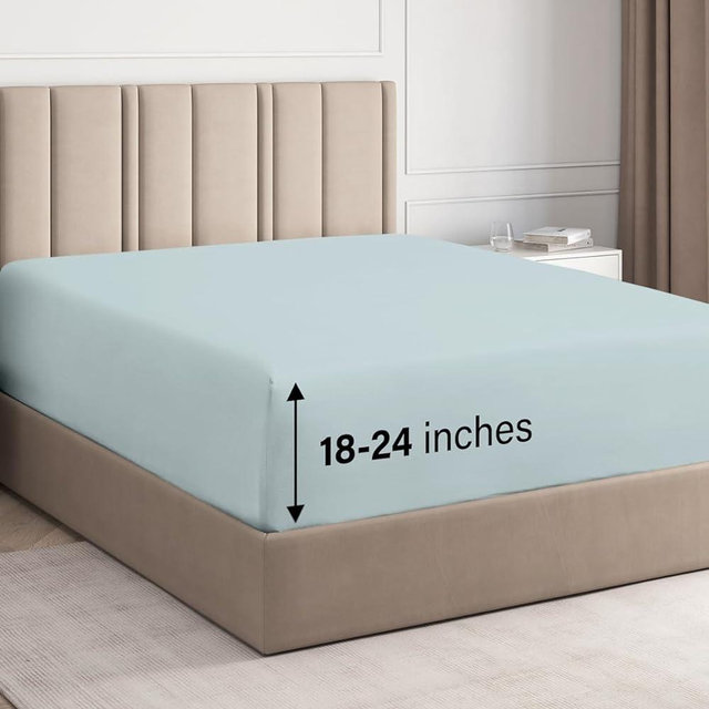 Extra Deep King Fitted Sheet - Hotel Luxury Single Fitted Sheet Only - Easily Fits 18 inch to 24 inch Mattress - Soft, Wrinkle Free, Breathable & Comfy Extra Deep Pockets Ice Blue Fitted Sheet
