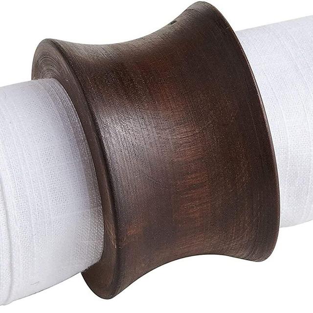 Divine Glance Handmade Wooden Napkin - Holder Napkin Rings - Artisan Crafted in India (CONCAVE, 12)