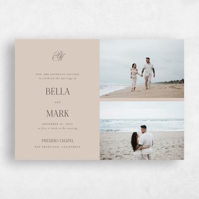 Canvas Tan, Beige Wedding Invitation - Kennedy Landscape