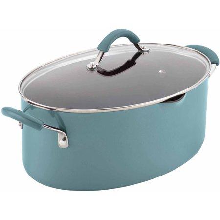 Rachael Ray Cucina Hard Enamel Nonstick 8-Qt Covered Oval Pasta Pot with Pour Spout