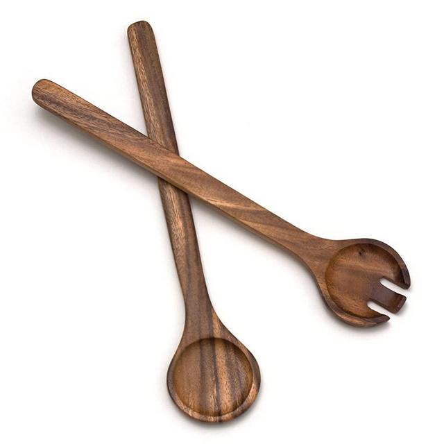 Lipper International Acacia Round Salad Servers, 13" Long, One Pair