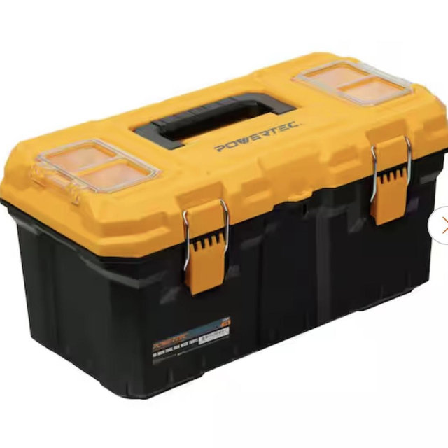 POWERTEC 19 in. Tool Box with Trays-Lockable, Metal Latch, Organizer, Portable Storage for Tools, Small or Mid-Sized Parts 72362N
