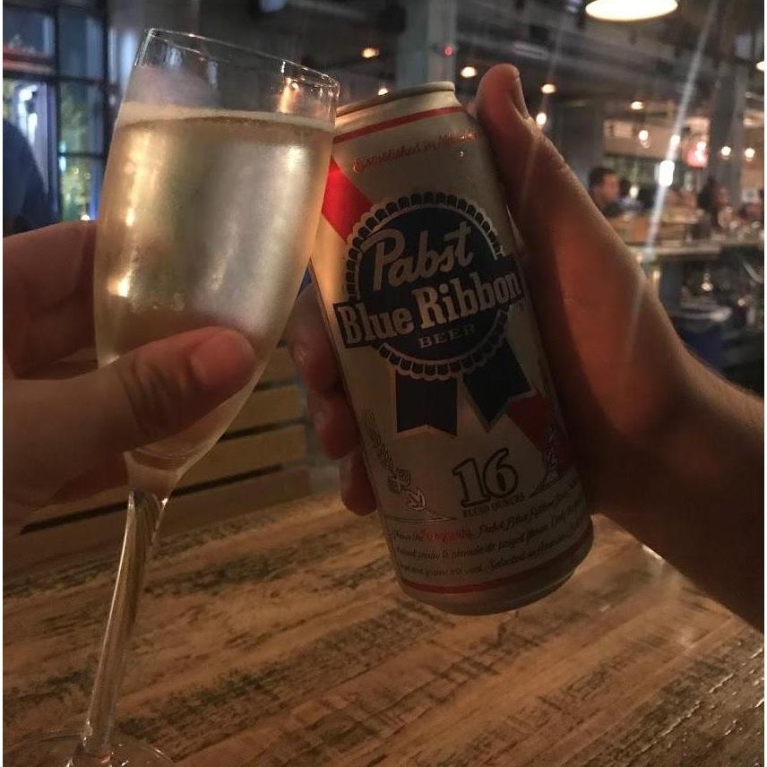 This is us celebrating Dave's birthday with our drinks of choice! ..yes Dave LOVES pbr.