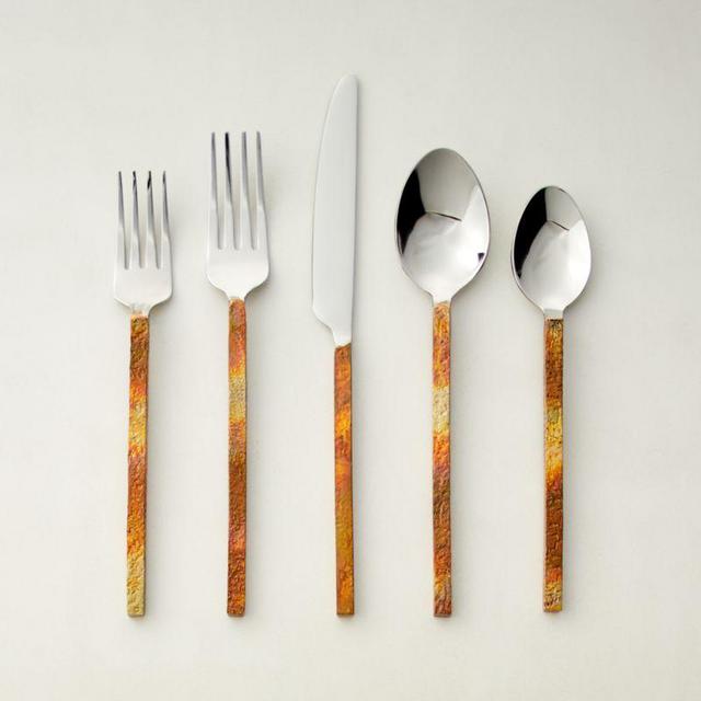 CB2  - 20-Piece Flare Burnt Copper Handle Flatware Set