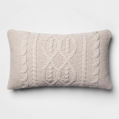 Cable Knit Chenille Oversize Lumbar Pillow Neutral - Threshold™