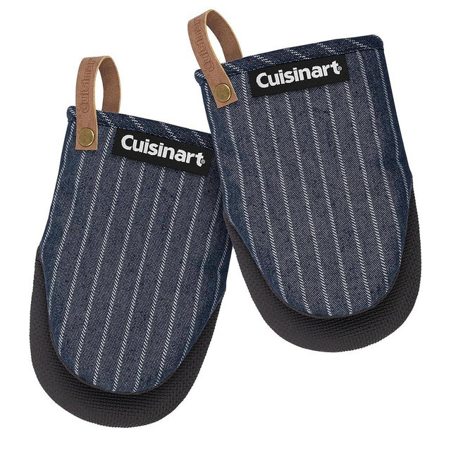 Cuisinart Heritage Mini Oven Mitts – 5.5” x 7” Heat-Resistant Kitchen Mitts for Oven with Non-Slip Neoprene Palm, Cotton Filling, and Faux Leather Loop – Durable Oven Mitt Set for Cooking & Baking