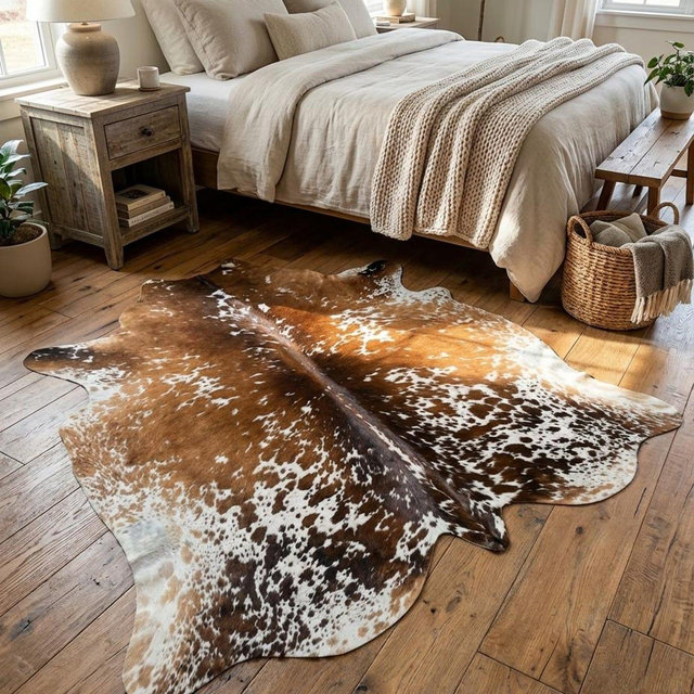 Natural Speckled Tricolor Cowhide Rug handmade rugs cow skin rug hair on cowhide real cowhide rug leather rug floor rugs, western decoration