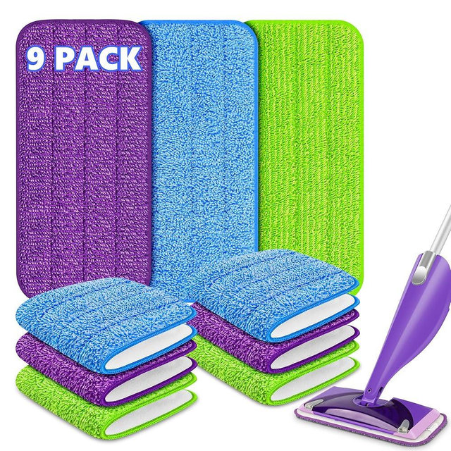 ILAVCOOL 9 Pack Reusable Mop Pads for Swiffer WetJet, Wet Pads Refill Microfiber Mop Pads Refills Washable Mop Refill Pads Wet Dry Mop Replacement Heads for Hardwood Floor Cleaning