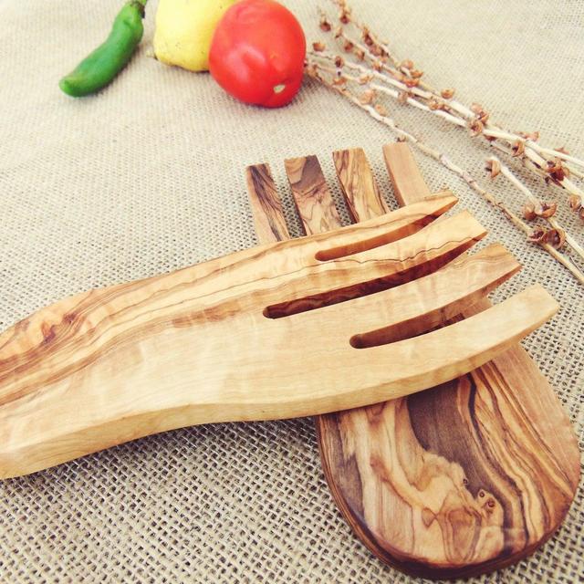 Olive Wood Salad Mixing Serving Utensils Set / Olive Wood Serving Hands, Kitchen Cooking Utensils Tools