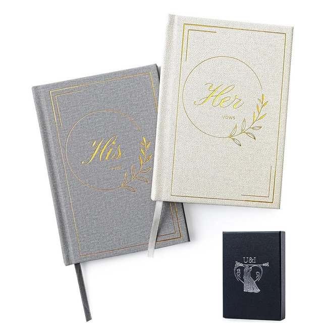 U&I His & Hers Wedding Vow Books - Elegant Vow Books for Wedding His and Hers, A6 Size Gold Foil Embossed Set of 2 Wedding must haves 2025, Wedding Registry Ideas.