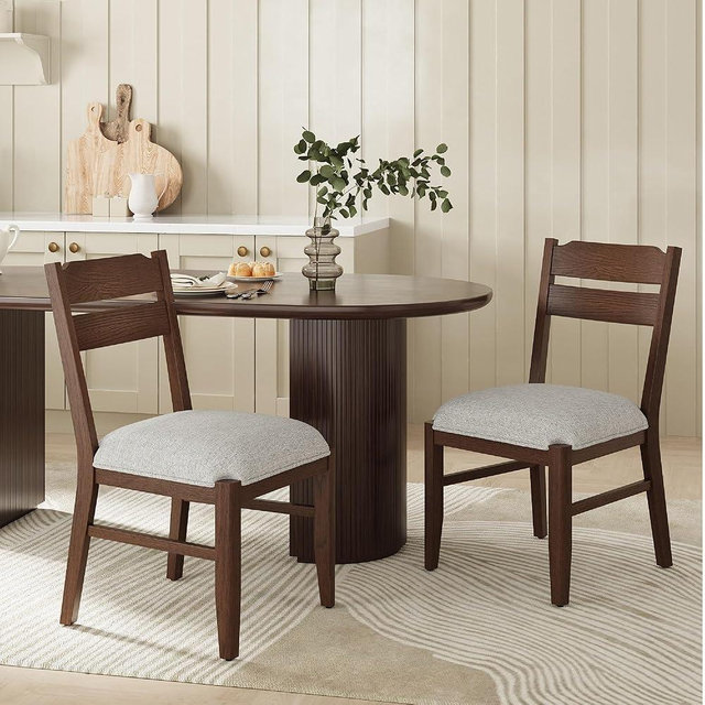 COLAMY Solid Wood Dining Chairs Set of 2, Modern Farmhouse Dining Room Chairs with 3.2" Thick Upholstered Seat, Ladder Back Kitchen Chairs for Breakfast Nook, Dark Brown