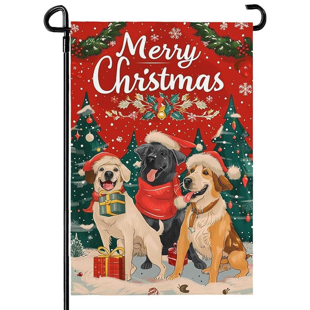 Christmas Garden Flag Winter Garden Flag for Outside Dog Christmas Garden Flags for Winter Christmas Outdoor Decor 12x18 Double Sided Garden flag