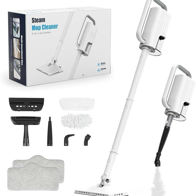 7-in-1 Steam Mop, 1200W Rotated Steam Cleaner for Home, 2 Modes, 400ML Removable Tank, 23FT Power Cord, 2 Pads, Multi-Surface Steamer for Hard Floor, Laminate Floor, Tiles Cleaning (First Frost)