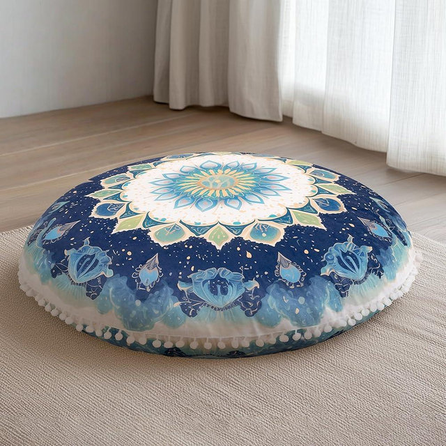 DAWNYIELD Meditation Cushion 32 Inch Round, Extra Thick Memory Foam Floor Pillow with Removable Washable Cover, Bohemian Mandala Yoga Cushion for Adults - Ideal Gift & Holiday Decor, Green