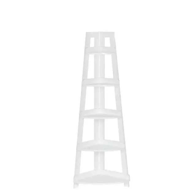 54 in. H White MDF Corner Ladder Shelf with 5-Shelves - white
