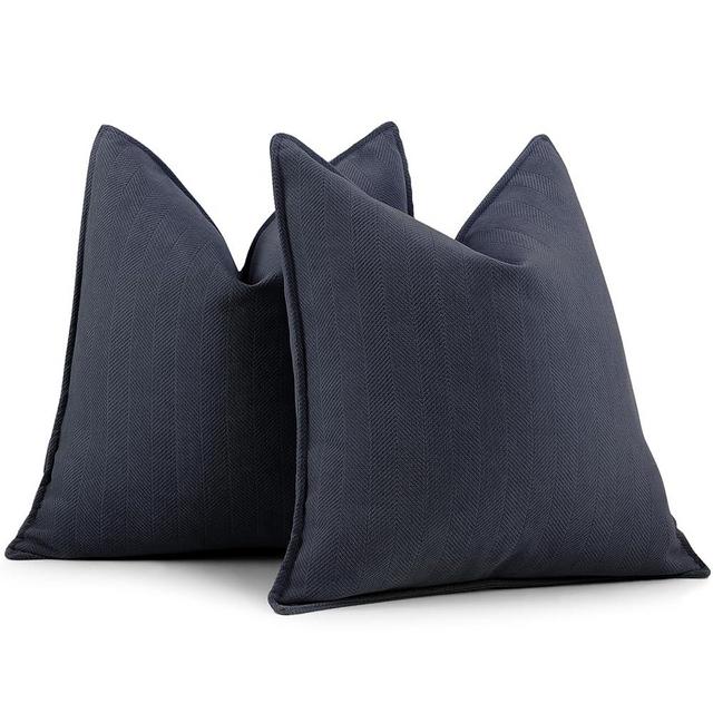 ZWJD Navy Pillow Covers 18x18 Set of 2 Chenille Throw Pillow Covers with Elegant Design Soft and Luxurious Decorative Throw Pillows for Couch, Bed, and Home Decor